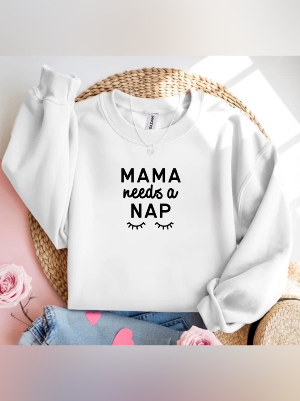 Mama Needs A Nap White Crewneck Sweatshirt Funny Tired Mom Gift